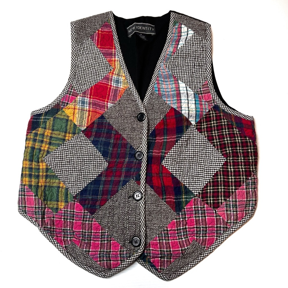 New Identity Patchwork Quilt Button Up Vest M